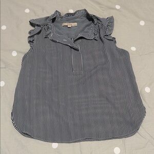 NWOT LOFT Navy and White Striped Ruffle Blouse